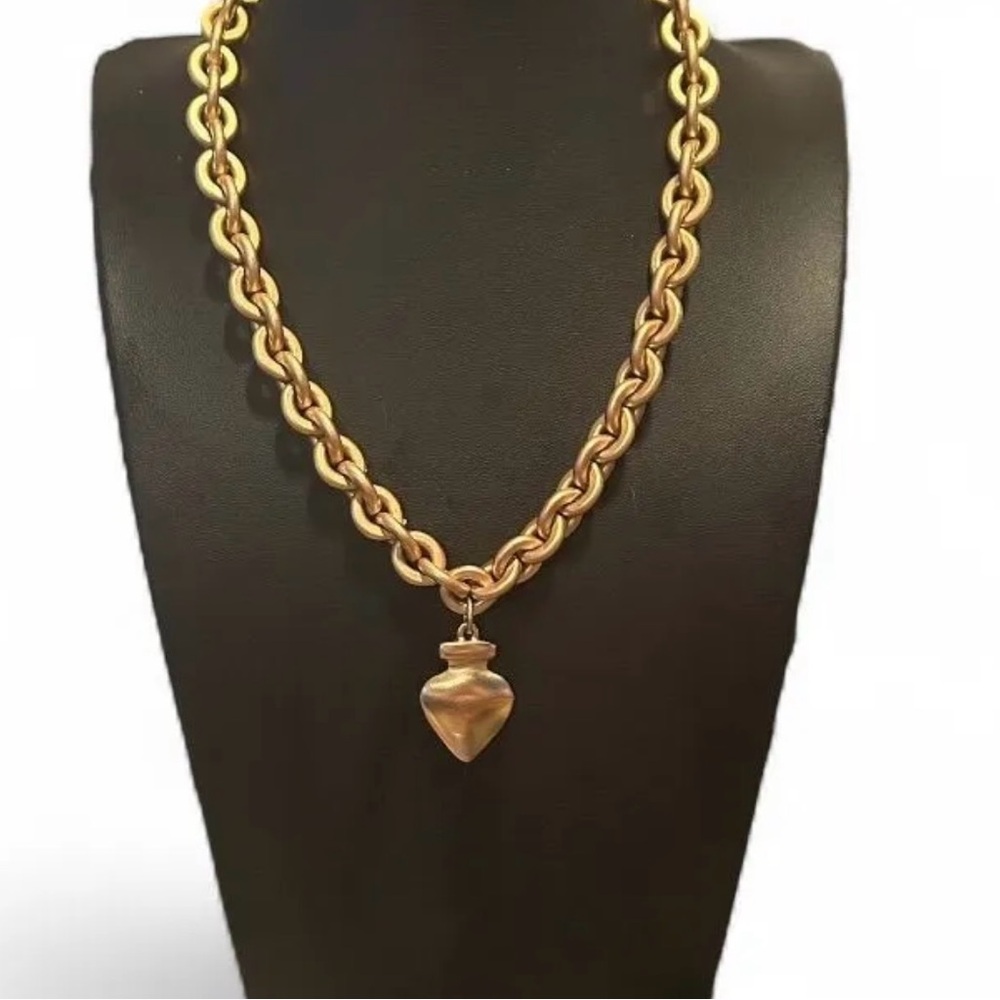 1990's ANNE KLEIN Very Heavy Matte Gold Heart Necklace